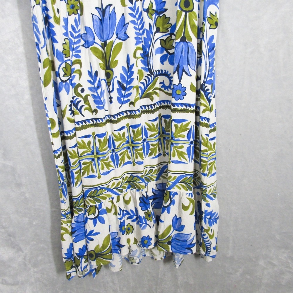 Fig + Flower Womens 2X Blue Green Floral Print V Neck Linen Blend Maxi Dress - Picture 11 of 16
